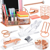 FERXIDI Rose Gold Desk Organizers and Accessories,Office Supplies for Desk,13PS Set with Acrylic Stapler,Tape Dispenser,Staple R