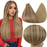 Full Shine Tape in Hair Extensions Human Hair 22 Inch Blonde Remy Hair Extensions Real Human Hair Color 10 Fading to 16 Golden B