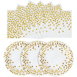 CENLBJ Disposable Paper Plates 100 Pack - White and Gold Paper Plates 50 x 7 & Gold Dot Napkins 50 x 6.5,Plate and Napkins Party