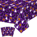 Oudain 3 Pcs 54 108 Inch Halloween Tablecloth Disposable Plastic Purple Spooky Pumpkin Spider Web Ghost Bat Table Cover Rectang
