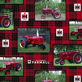 SYKEL ENTERPRISES Farmall Tractor Plaid Allover Cotton FabricInternational Harvester Farmall Tractor Cotton Fabric Sold by The