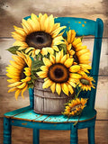 ijbnhd Sunflowers Diamond Art Kits for Adults,Chair Diamond Paintings Kits for Beginners, Full Drill Round DIY Crafts Kits Gift