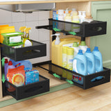 Under Sink Organizer, 2 Tier Pull out Cabinet Organizer Baskets with Mesh Sliding Drawers, Slide out Storage Shelf for Home, Kit