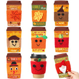 Potchen 9 Sets Fall Thanksgiving Crochet Coffee Cozy Employee Appreciation Gifts Autumn Cup Sleeves with Thank You Inspirational