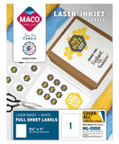 MACO Laser/Ink Jet White COVER-ALL Full Sheet Labels, 8-1/2 x 11, 1 per Sheet, 100 per Box (ML-0100)