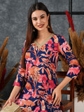 Anni Designer Women'S Cotton Blend Straight Printed Kurta With Palazzo (Chinki Blue-Nw_L_Blue_Large),Blue,L,,,
