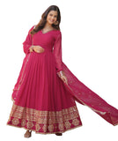 Wedani Faux Georgette Embroidered Anarkali Kurta Set For Womens (In Alpha L Regular Pink),PINK,L