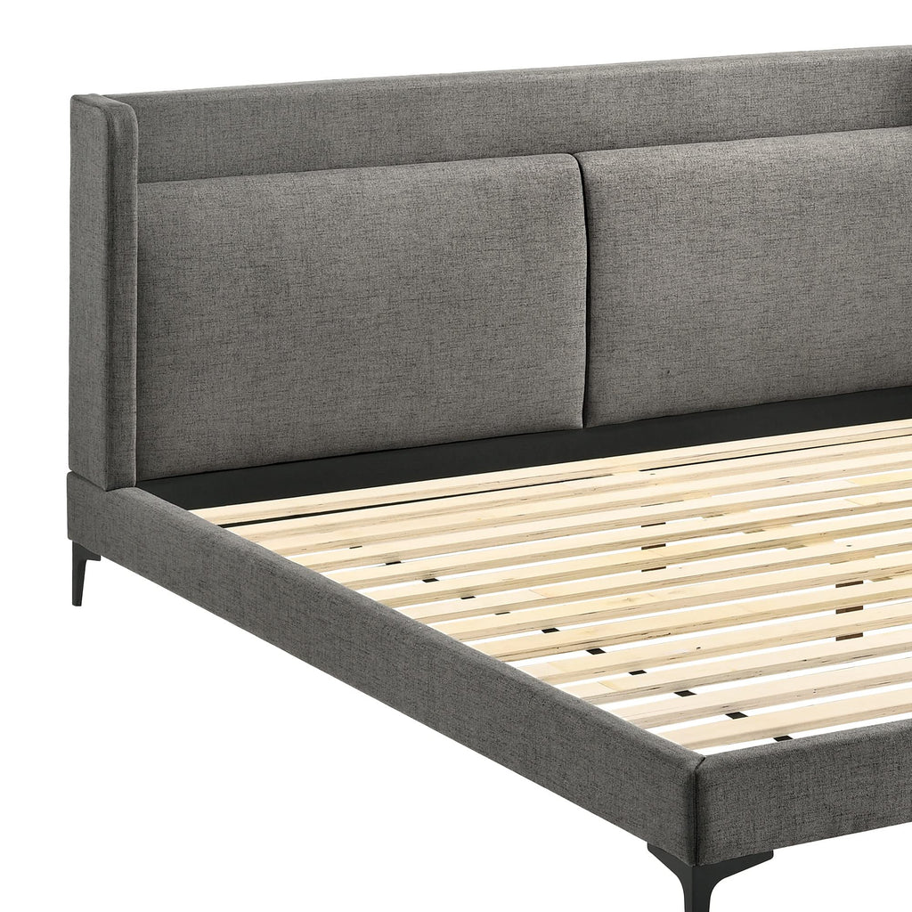 Benjara Legend Fabric Eastern King Platform Bed With Metal Legs, Gray