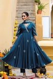 Anni Designer Women'S Rayon Blend Anarkali Printed Kurta With Pant & Dupatta (Berlin Kerosin_S_Dark Blue_Small),Dark Blue,S,,,