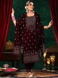 Libas Women'S Velvet Embroidered Kurta Set (36967_Burgundy Burgundy M