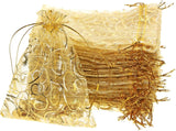 Brown Leaf 12x15 cmTransparent Printed Golden Organza Potli Bags Jewellery Pouch Best for Wedding Diwali Rakhi Party Supply Birt