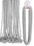 16 PCS 7mm Mardi Gras Bead Silver Faux Pearl Beads Necklaces Bulk Party Favor Plastic Play Pearl for 32 Carnival Necklaces Chris