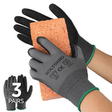 BOLTGARD Work Gloves Men with Double Sandy Nitrile Coated Grip, Black Micro-Foam Nitrile Glove for Mechanics, Outdooor Construct