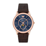 Emporio Armani Leather Analog Blue Dial Men'S Watch-Ar11566, Band Color - Brown
