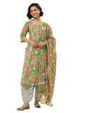 Libas Women'S Pure Cotton Floral Kurta Sets (400156O_Green_S)