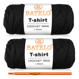 BATELO 2 Pack T-Shirt Yarn for Beginner Crochet Bags/Basket/Coaster, Thick Polyester Fabric Yarn 400g/144yds High Elastic (Black