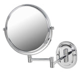 JERDON Two-Sided Wall-Mounted Makeup Mirror - Makeup Mirror with 7X Magnification & Wall-Mount Arm - 8-Inch Diameter Mirror with
