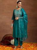 Libas Women'S Silk Blend Kurta Set (Gs930_Teal Teal Xl