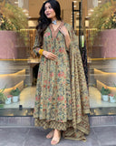 Gosriki Women'S Rayon Viscose Printed Anarkali Kurta With Palazzo & Dupatta (Cia Mehandi-Gs_S_Mehandi_Small),Mehandi,,B0F679W9T1