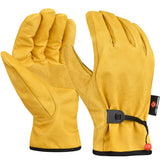 6 Pair Heavy Duty Leather Work Gloves for Men & Women - Adjustable Strap Cowhide Construction & Yard Leather Gloves - Puncture R