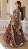 Wedani Georgette Sequins Embroidered Work Anrakali Kurta Set For Women (In Alpha Xl Regular Brown),BROWN,XL,Georgette,Anarkali,Scarf