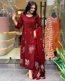 Gosriki Women'S Rayon Viscose Anarkali Printed Kurta With Pant & Dupatta (Gangori Red-Gs_Xxl_Red_Xx-Large),Red,2,B0DX26PRB5
