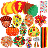 JULBEAR 700pcs Fall Maple Leaf Pumpkins Foam Craft Kits, Self-Adhesive Glitter Foam Stickers Crafts Kit for Thanksgiving Party F