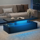 MXV Modern Coffee Table, 40 Inches Coffee Tables with 16 Colors LED Lights, 2 Tier Rectangular Center Table, Large Storage Space