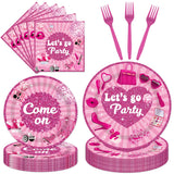 EUOYUFO 96PCS Let 's Go Party Plates and Napkins Party Supplies Hot Pink Girls Party Decorations Baribe Themed Disposable Paper