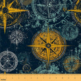 Compass Print Fabric by The Yard Nautical Theme Ocean Anchor Pattern Arts Crafts Fabric for Kids Boys Girls Modern Retro Stripes