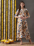 Anni Designer Women'S Cotton Blend Straight Printed Kurta With Palazzo (Yamla Yellow_L_Yellow_Large),Yellow,L,,,