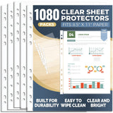 Pauuooa 1080 Pack Clear Sheet Protectors 8.5 x 11 Inch, Plastic Page Sleeves for 3 Ring Binder, Transparent Letter-Size Document