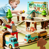 iPlay, iLearn 62PCS Electric Train Track Set for Kids, Toddler Motorized Magnetic Train Toys W/Trailer, Forest Adventure Railway