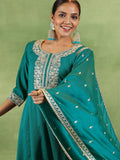 Libas Green Silk Blend Yoke Design Kurta Sets For Women Green Xl