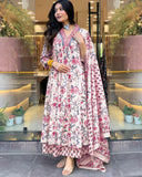 Gosriki Women'S Rayon Viscose Anarkali Printed Kurta With Palazzo & Dupatta (Cia Cream-Gs_S_Cream_Small),Cream,,B0F8ZTLDD1