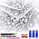 60g Antique Silver Flatback Half Round Pearls Mixed Size 3-10mm Resin Craft Beads for Nail Art, Face Gems, DIY Jewelry Making