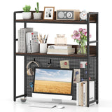 Tangkula Desktop Bookshelf, Multipurpose 2-Tier Desk Hutch with Pegboard, Industrial Countertop Storage Organizer Rack for up to