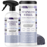 Therapy Stainless Steel Cleaner and and Polish Wipes Bundle with Microfiber Cloth Remove Fingerprints from Appliances, Sinks,