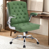 Modern Leather Office Chair, Mid-Back Ergonomic Executive Desk Chair with Flip Up Arm, Mid Century Swivel Chair, Rocking Compute