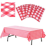 AnapoliZ Plastic Checkered Tablecloth | 6 Pcs Pack - 54Wide x 108Long | Red and White Picnic Disposable Table Cover | Re