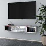 Blingworld Mirrored Floating Tv Stand 47 1/2 Wall Mounted Floating Tv Shelf With Crushed Diamonds Glass Floating Entertainment Center Under Tv Shelf Mantel For Living Room Bedroom (Silver) -Like New