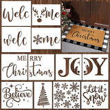 Frienda 12 Pcs Large Christmas Stencils for Door Mats Reusable Welcome Elk Christmas Tree Templates Snowflakes Joy Stencil for W