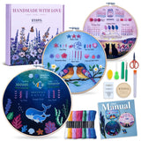 ETSPIL Beginner Embroidery Kit for Teens & Adults - 3-Pack, 19 Stitches, Pre-Stamped Patterns, Needle Minder, 7.8-Inch Hoop, Thr