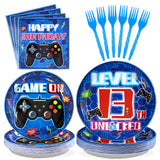 Grencian 96Pcs 13th Birthday Party Decorations Blue Video Game Plates Disposable Blue Official Teen 13th Birthday Paper Tablewar