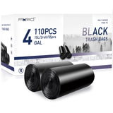 FORID Small Black 4 Gallon Trash Bags, 110 Count, Unscented, Durable PE Material, Leak-proof, Fits 11.3 Diameter Cans, Ideal for
