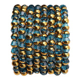 DADIFEN Glass Round Beads Peacock Blue Octagon Faceted 6x5mm 100pcs Golden Edge Crystal Loose Beads for DIY Craft Jewelry Making