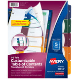 Avery Plastic 5 Tab Binder Dividers, Customizable Table of Contents, Multicolor Tabs, 1 Set (11816)