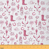 jejeloiu Cowboy Fabric by The Yard 5 Yards Kids Western Pink Upholstery Fabric for Chairs Hat Boots Horseshoe Seashell for Home