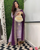 Gosriki Women'S Rayon Viscose Printed Straight Kurta With Pant & Dupatta (Udh Purple-Gs_Xl_Purple_X-Large),Purple,,B0DVPMC8PR