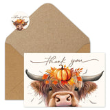Whaline 36 Pcs Fall Thank You Cards with Envelope Stickers Watercolor Highland Cow Pumpkin Maple Leaves Greeting Card Note Cards